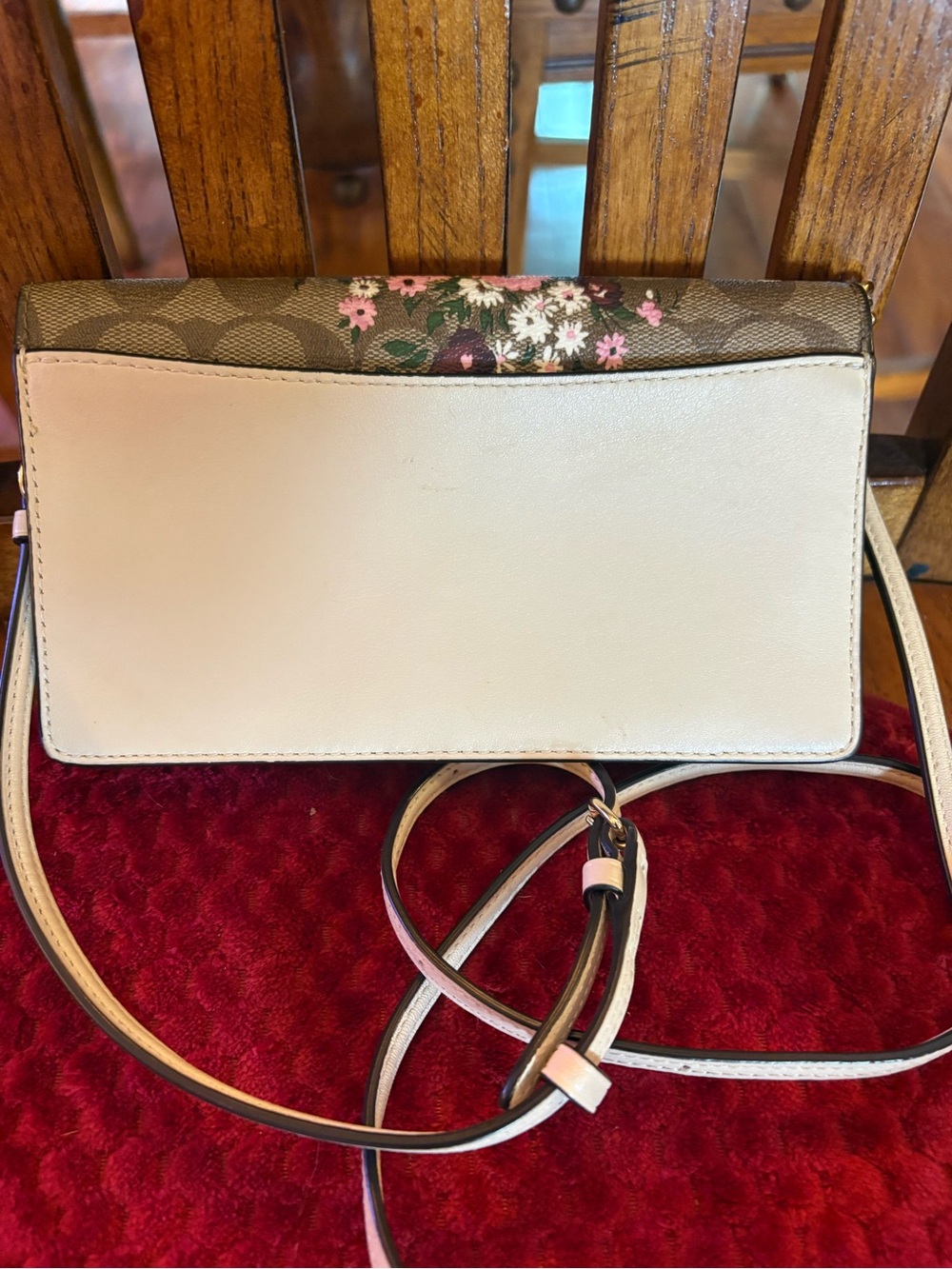 Coach Signature Floral Wallet Crossbody Clutch Brown Tan Pink Floral - Picture 6 of 16